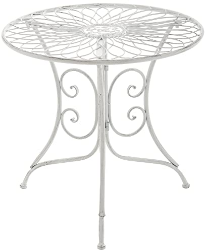 CLP Tavolino da Esterno Ariano in Ferro I Tavolo Tondo Rustico da Giardino I Tavolo da caffè Shabby I Tavolino per Salotto Outdoor, Colore:Antico Bianco