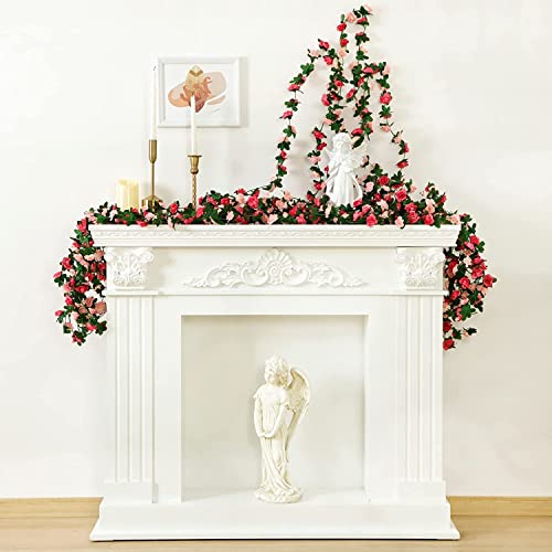 Weispark Fake Flowers - 4Pcs 8.2 Ft Artificial Rose Vine Flower Plants Hanging Rose Ivy For Home Hotel Office Wedding Party Garden Craft Art Décor (Pink) #TOP3