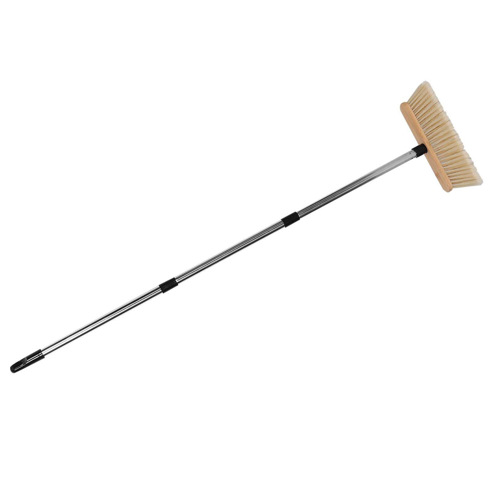 GARVALON Scopa da Esterno in Bamboo e Acciaio Inossidabile Setole Dure Resistenti per Giardino Cortile e Garage Manico Ergonomico in Legno per Pulizia di Aree Esterne