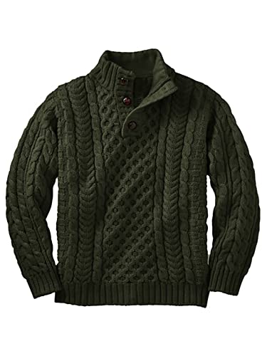 Makkrom Kids and Boys Mock Neck Pullover Sweater Long Sleeve Button Cable Knitted Jumper