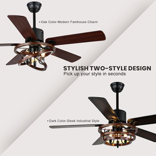 Image of Dawn Whisper 52 Inch Farmhouse Ceiling Fans with Lights Modern Black Rustic Chandeleir Ceiling Fan for Living Room Bedroom Reversible DC Motor 6 Speeds