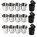 Splend 12 Pezzi Fiaschetta in Acciaio Inox, Mini Tazza con 3 Tasche in Pelle per Grigliate, Impilabile, con Custodia in Pelle, in Acciaio Inox, Portatile, Accessorio Ideale Come Regalo