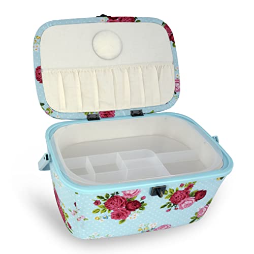 Dritz Large Oval, Blue Floral Sewing Basket #TOP1