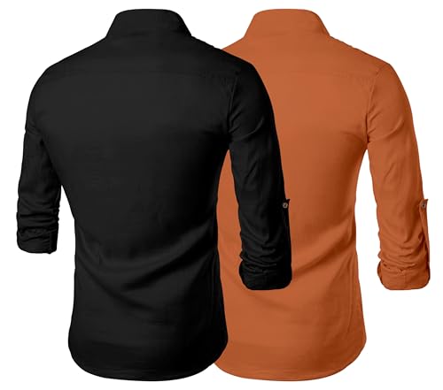 Image of Zombom Men's Combo Cotton Polyester Blend Solid Full Sleeve Straight Regular Fit Mandarin /Chinese Collor Kurta (Pack of 2)