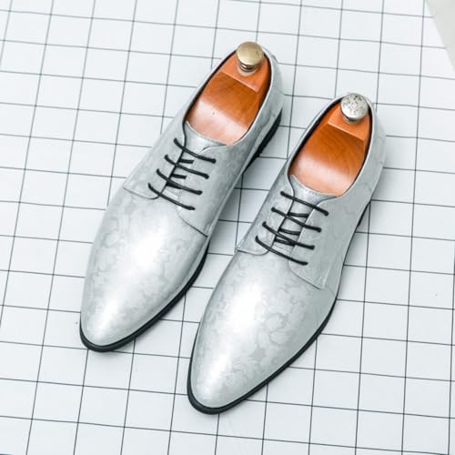 Men's Patent Leather Lace - Up Dress Oxfords: Retro Print, Low - Top, Pointed Toe. Non - Slip Chunky Heels. Suitable for Formal, Business & Wedding, Casual - Friendly.3