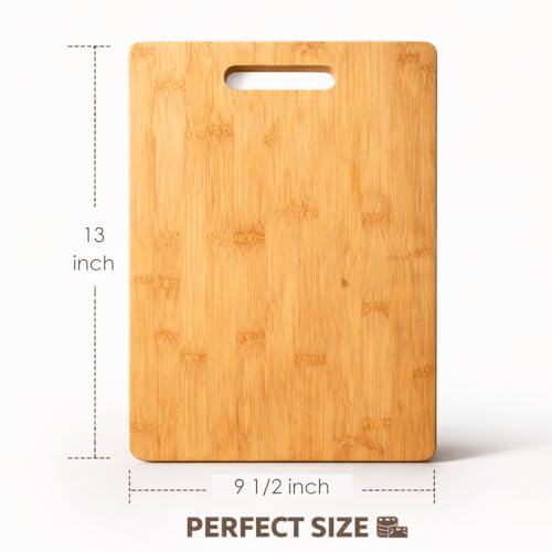 Image of Large Bamboo Wood Chopping Board 34 x 24 cm | Eco Friendly BPA Free Cutting Board for Vegetables Fruits Cheese & Meat | Durable Anti Microbial Kitchen Board | Easy to Clean & Knife Friendly