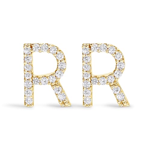 10K Yellow Gold 1/10 Cttw Diamond 'R' Initial Stud Earring