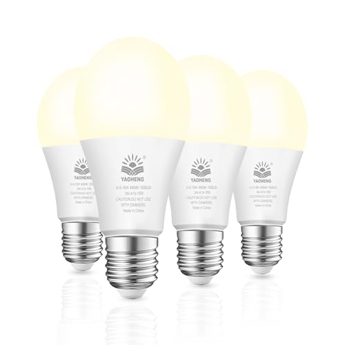 YAOHENG A19 LED Light Bulb, 100 Watt Equivalent LED Bulbs, 4000K Neutral White, 1500 Lumens, Standard E26 Base, Non-Dimmable, 15W Super Bright Light Bulbs for Home, Office Lamp, ETL Listed(4-Pack)
