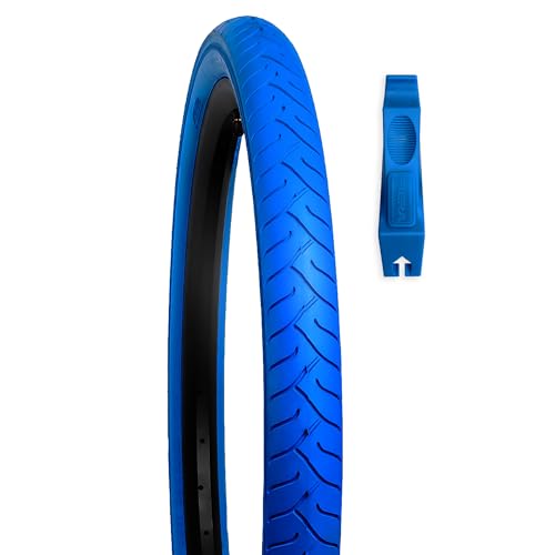 FIERA BIKE TIRE 26x2.125 Bike Tires +Lever - Color Tires Fits Beach Cruiser E-Bike & Mountain Bikes MTB Non-Foldable Puncture Resistant (Blue (1-Pack) 26 x 2.125 Tire + Lever)