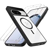 Niokfrci Magnetica Cover per Google Pixel 9/9 Pro Custodia e 2 Pellicole in Vetro Temperato, Compatibile con MagSafe, Trasparente Opaca TPU Anti-Graffio Sottile Antiurto Case per Pixel 9/9 Pro, Nero