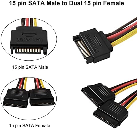 SATA Power Splitter Cable, 2Pcs SATA Y Type 15 Pin Male to 2 Female Head Adapter Lead, For PC Power Unit to Power HDD/SSD Hard Drive and Optical Drives Dual Splitter Extension Cable