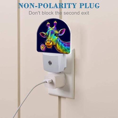 Image of Night Light Plug into Wall Colorful Cute Giraffe with Flower Night Light with Dusk to Dawn Sensor Night Light for Kid Girls Boys Women Room Decor,Hallway,Kitchen,Bathroom,Nursery,Stairs