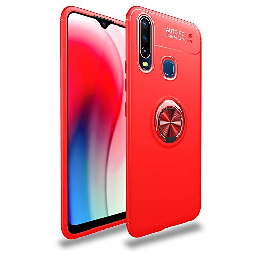 Vikeko Ultra Thin Slim Fit Shockproof Flexible TPU Bumper Back Cover with Rotating Ring Holder Kick-Stand Grip Back Cover for Vivo Y17,Vivo Y15,Vivo Y12(Red)