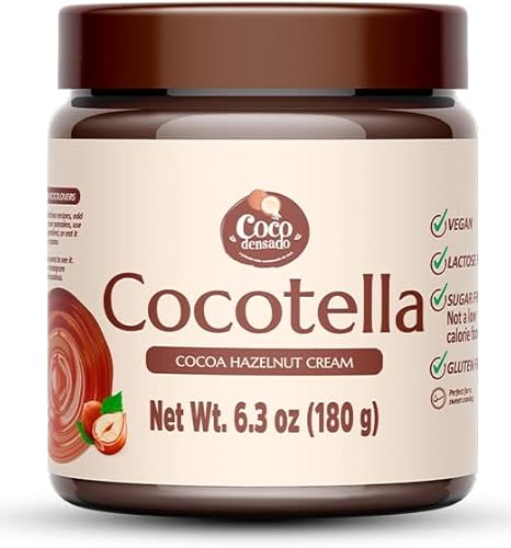 Cocodensado Cocotella Dark Chocolate Hazelnut Spread- Keto Friendly, Vegan, No sugar, Best Low Carb Dessert, Perfect Topping for Pancakes, Naturally sweetened with Xylitol (1 jar, 180g)
