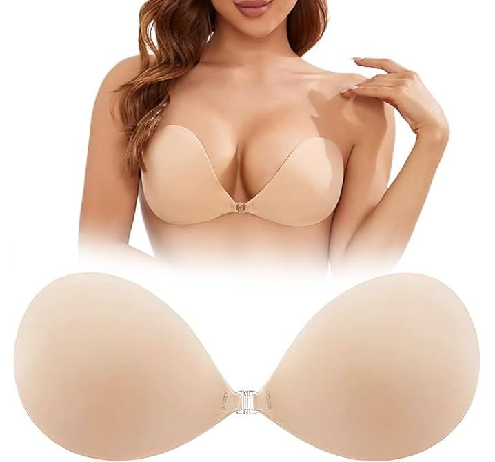 Women's & Girl's Strapless Push Up Wire Free Stick On Invisible Bra (Free-Size)