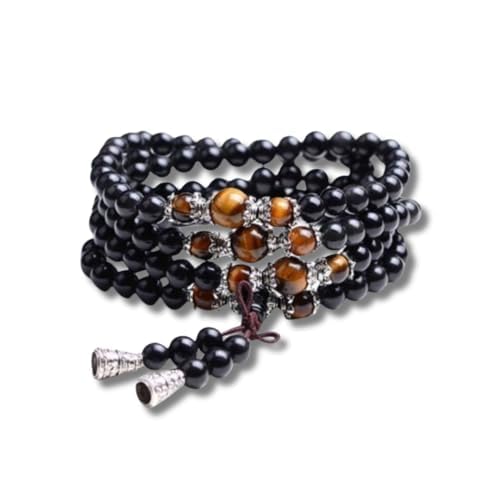 Japamala Unissex em Ônix e Olho de Tigre Proteção e Purificação - Power Protection + Bolsa de Veludo