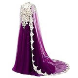 White Lace Tulle Vintage Long Prom Evening Dress Wedding Gown with Cape Purple 8