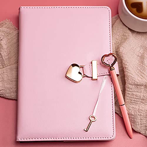 Fengco A5 Heart Shaped Lock Diary,Refillable Notebook,Pu Leather Journal Travel Diary With Lock And Key,Personal Planner Secret Organizers Gift For Girls Women Daughter Wife(Pink) #TOP3