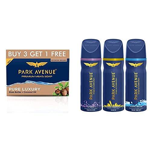 Image of Park Avenue Luxury Fragrant Soap, 125g (BUY 3 GET 1) And Park Avenue Classic Deo Set For Men (Combo Of 3)