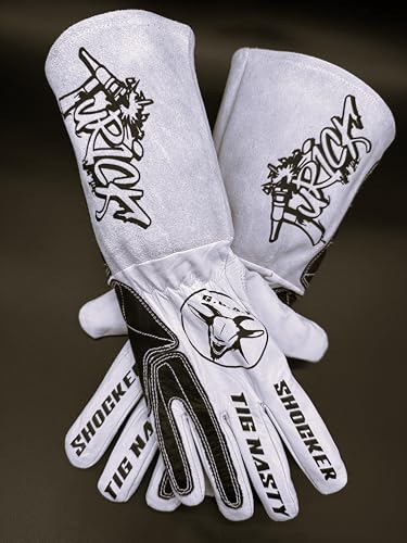 Furick Shocker TIG Welding Glove, Durable Goatskin, Padded Palm, Wrist Heat Protection, Extended 5 In Cow Cuff, White (FGSW5) (Large)