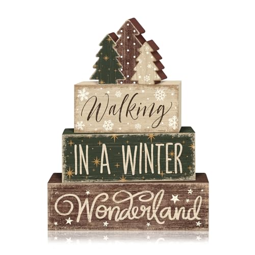 Britimes Tiered Tray Decor Set, 4 Pack, Wooden Sign, Christmas Farmhouse