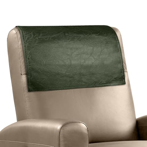 NZDWZDN Recliner Headrest Protector Faux Leather Headrest Cover for Recliner Chair Couch Headrest Cover for Furniture Sofa Protector Chair Arm Covers for Home Office 17 x 27In(Dark Green)