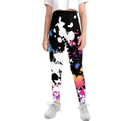 SCRAWLGOD Abstract Graffiti Print Leggings for Girls 6-7 Kids High Waisted Capri Leggings Tummy Control Athletic Yoga Pants Active Running Softball Tights Slim School Outfits Gymnastic Activewear
