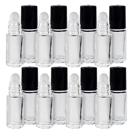 Super Z Outlet Clear (1/6 Oz/5 ml) Plain Glass Container Tubes Roll-On Bottles with Ball Tips and Black Caps for Homemade Lip Care Products, Essential Oils, Cosmetic Gift, Perfumes (24 Pack)4