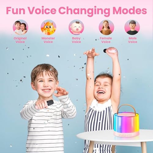 Image of JB'S LAND 2024 New Karaoke Machine for Kids with Wireless Mics 4-12 Years Old Girls Birthday Toys Gifts for Girls Boys Ages 4, 5, 6, 7, 8, 9, 10, 12 +Year Old Birthday Party (K-12 Round Dual Mic)