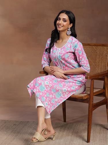 Image of Libas Women Cotton Straight fit Printed Kurta 29049R Pink Suit
