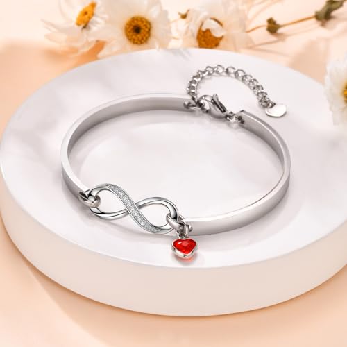 Personalised Infinity Birthstone Bracelet for Women - Customised Silver Bracelet Bangle with Birthstone Charm for Lady Girls, Adjustable Infinity Bracelets Jewellery Gifts for Birthday Valentine's Day - Image 5