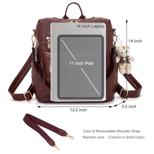 Image of Soperwillton Women Backpack Purse Shoulder Handbags Travel Bag Set 2pcs | Soft PU Leather,Large Capacity,Many Pockets,with a Functional Wallet,with a Detachable Shoulder Strap,Multipurpose Design