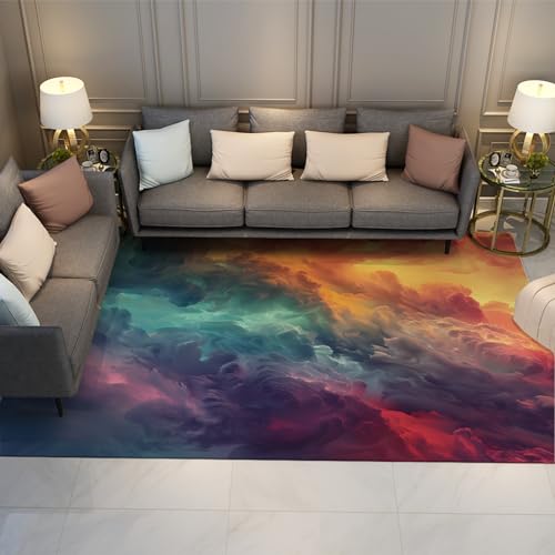 LANDERSION Regenbogenfarben Flächenteppich Dreamy Sky Teppich Maschinenwaschbarer weicher Schlafzimmerteppich für Wohnzimmer Eingang Wohnheim Rutschfester Abstrakter Teppich 160x230cm