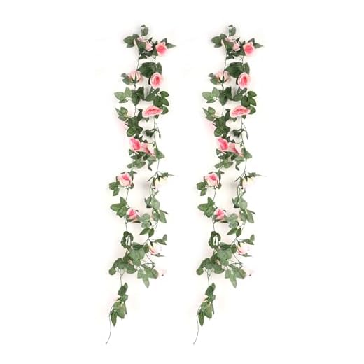 2 Pcs Artificial Rose Vine, 38 Inchs Fake Flower Garland Decor, Hanging Plant Greenery for Wall Home, Living Room, Indoor Outdoor Decorations, Pink