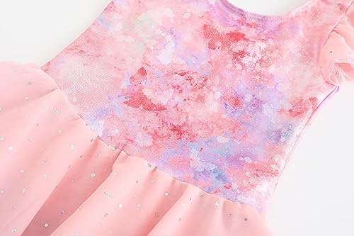MdnMd Dance Ballet Dress Leotard for Girls with Skirt Tutu Pink Ruffle Short Sleeve (G5-Pink, Toddler/Age 2-4)