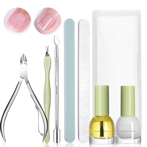 Ablandador de Cuticulas+Aceite para Cuticulas, 2 En 1 Removedor de Cuticulas, Aceite Cuticulas, Corta Cuticulas Profesional, Elimina la Piel Muerta, Nutre las Uñas y Promueve Su Crecimiento, 7 Piezas