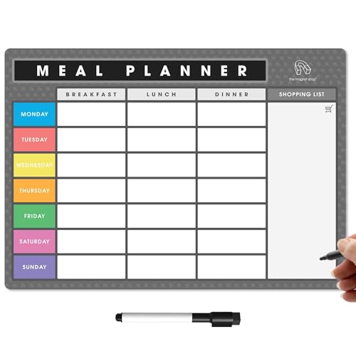 TMS magnetisk måltidsplanerare för kylskåp | Tillverkad i Storbritannien | Veckoförberedande whiteboard, kalender eller organiserare för arbete eller familjeplanering (ljusgrå och flerfärgad, A4 (30 x
