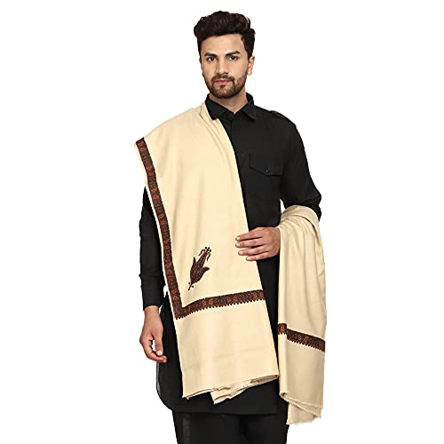 Image of SWI WITH LABEL Men's Kashmiri Embroidered Wool Shawl