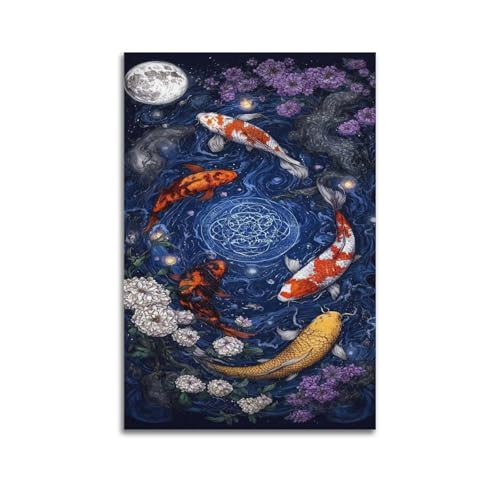 Toile Ukiyo-e avec motif Koï pour créer un salon zen et une décoration de bureau apaisante
