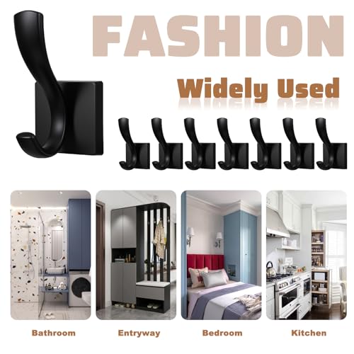 PercyEffie 8 Pack Wall Hooks Heavy Duty Towel Robe Coat Hooks for Bathroom Bedroom Entryway with Mounting Hardware Rustproof Aluminum Alloy Black