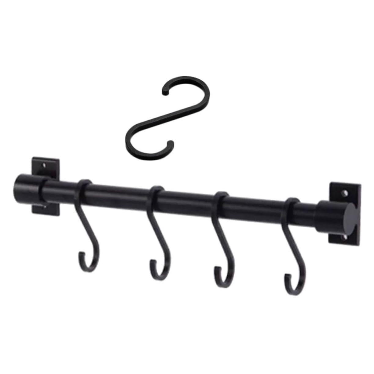 Soporte de Pared de Aluminio Negro para Utensilios de Cocina Espacioso Ganchos Desmontables para Colgar Sartenes y Ollas Hogar