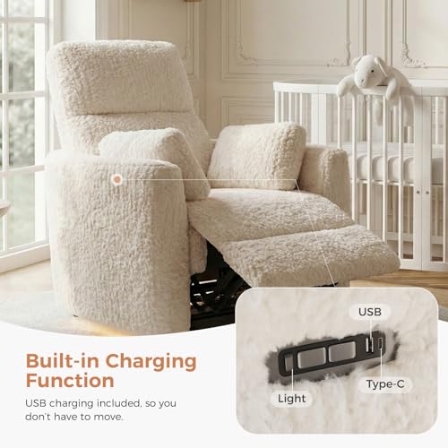 Sillón reclinable giratorio peluche Beige miniatura 5