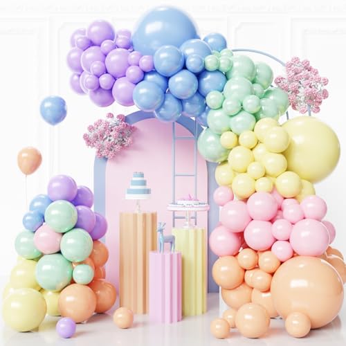 Image of Pastel Balloons Arch Kit,Rainbow Balloon Garland,18 12 10 5 Inch Different Sizes Pastel Latex Balloons for Birthday Spring Easter Baby Shower Wedding Anniversary Party Decorations