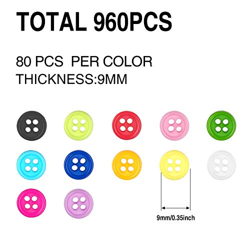 960 bottoni colorati per fai da te, 12 colori, in