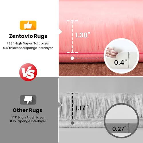 Zentavio Pink Rugs for Girls Room 5x8 Area Rugs for Living Room Cute Carpet for Bedroom Washable Soft Fluffy Shag Aesthetic Plush High Pile Throw Rug for Nursery Kids Room Dorm Room