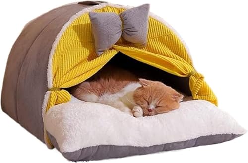 猫 ベット 犬用ベッド ペット ベッド ベッド ドーム型 暖簾付き ペットベッド 厚手 暖かい 猫ハウス 洗える クッション付き ペットハウス おしゃれ 可愛い 小型犬ベッド 防寒保温 こたつ ネコ寝床 の家 居心地良い 兼用 寒さ対策 ペット用品 (L,