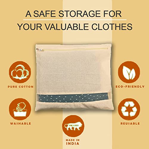 Image of Cotton Saree Bags | Covers for Storage Big size single with Zip Closure for Clothes Bags and Wardrobe Organizer with Transparent mesh window (16 x 14 Inches) (9bag)