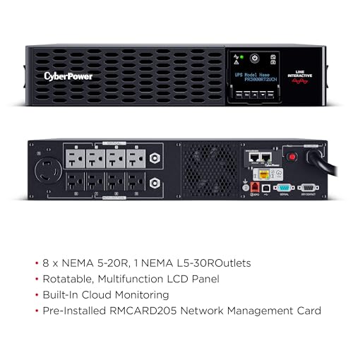 Image of CyberPower PR3000RT2UCN Smart App Sinewave UPS Battery Backup and Surge Protector, 3000VA /3000W, 9 Outlets, 2U Rack /Tower, AVR, Pre-Installed RMCARD205, Built-in cloud monitoring, UL Certified