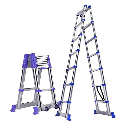 ESSEASON Kombinationsteleskopförlängningsstege A-typ - aluminium fällbar teleskopisk hög stege med stödstång, föreslår 150 kg (storlek: 2,95 m)