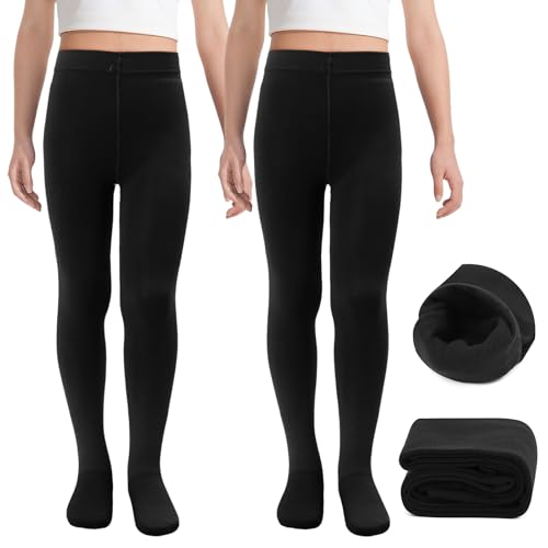 MK MATT KEELY 2 Pares Medias Termicas Niña Leggins Ballet Invierno Leotardos Negro Polar Cálido,9-12 Años